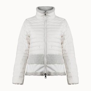 BRAND NEW Sosken Designer White Down Puffer Longline Fur Trim Jacket Coat L XL
